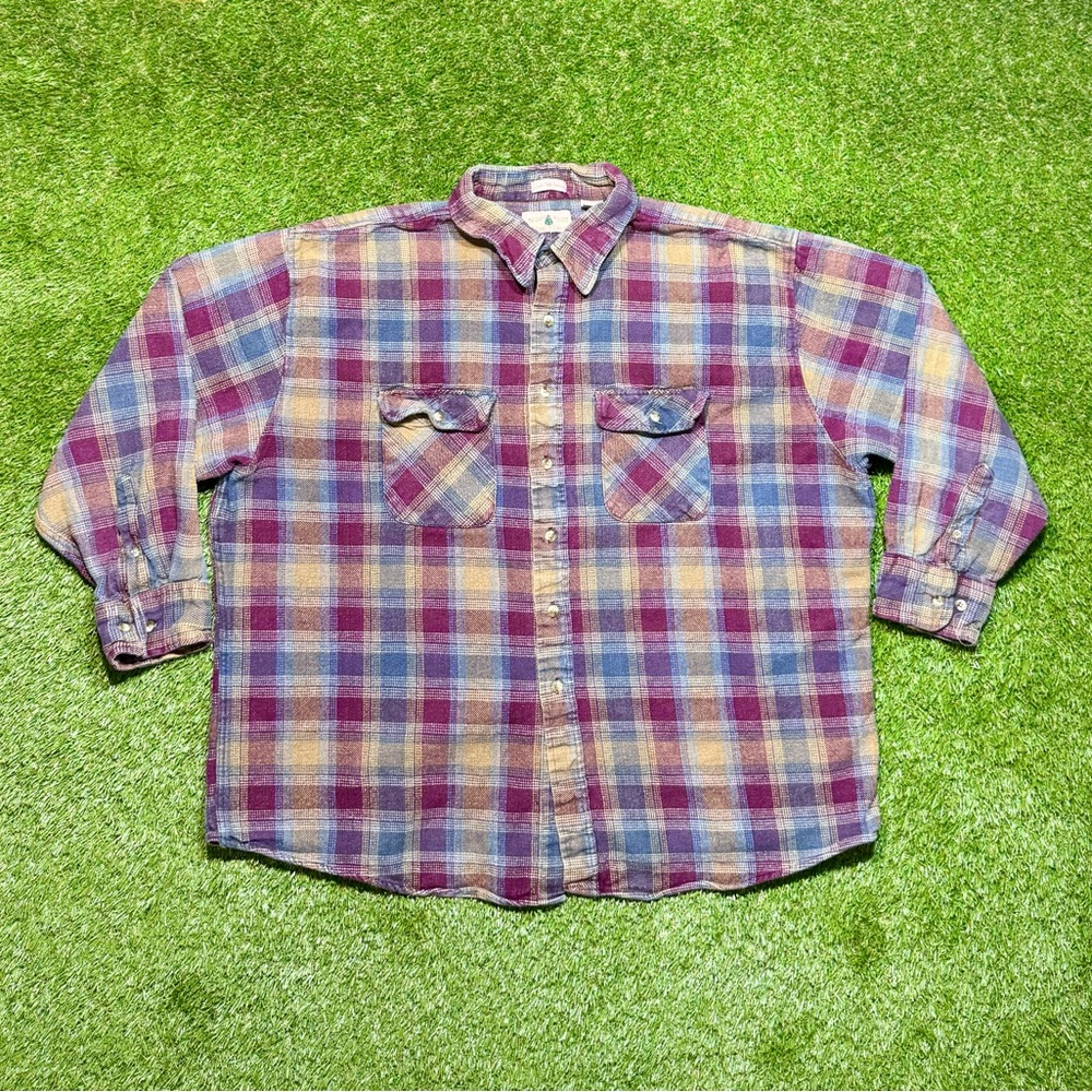 Vintage Northwest Territory Plaid Heavy Cotton Flannel Shirt Size 3XL Red Blue